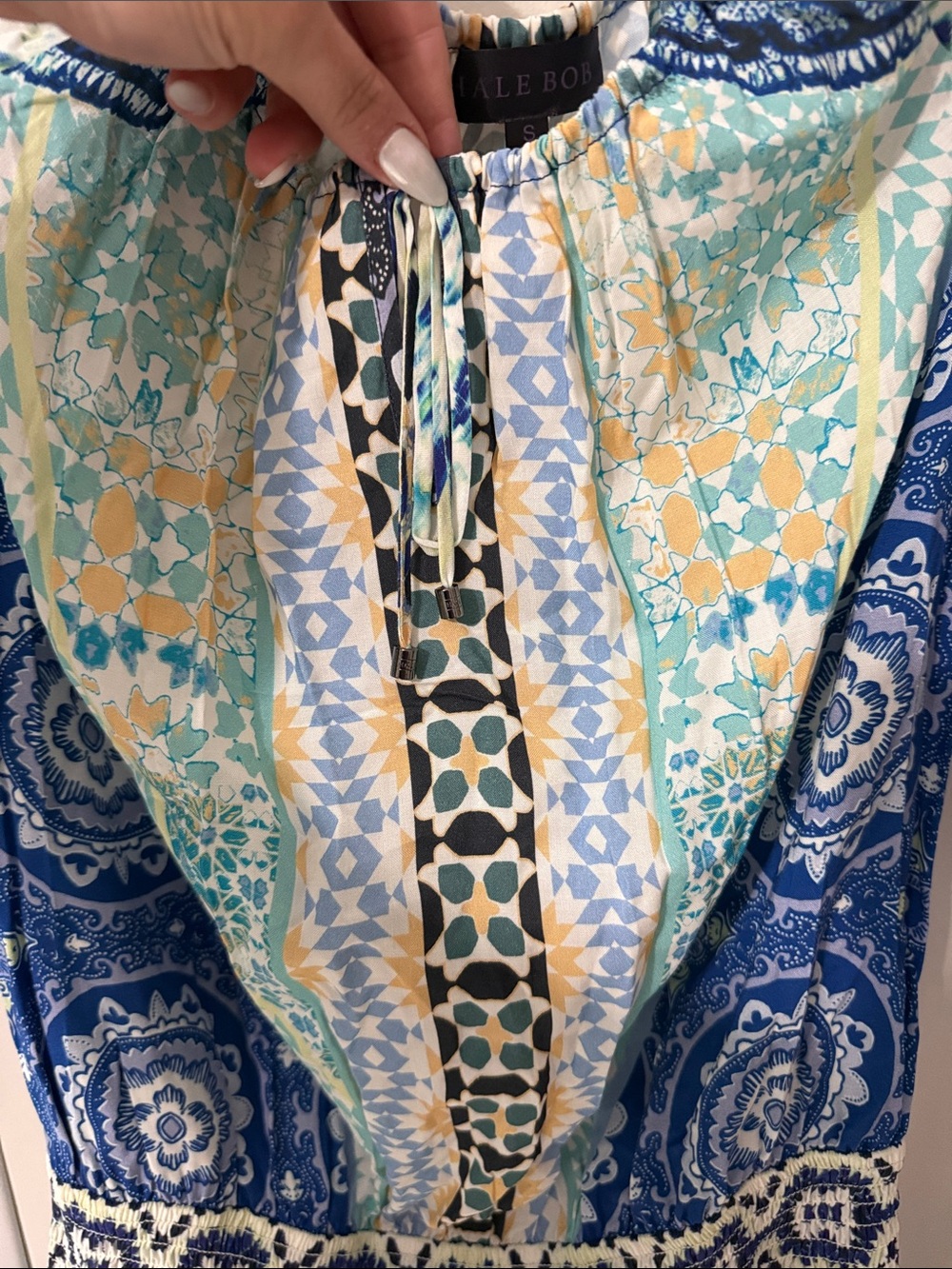Hale Bob Blue and Teal Mosaic Off-Shoulder Tunic - Picture 7 of 11